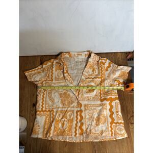 Nicole Miller Travel / International Stamps Print Oversized Blouse – 100% Linen